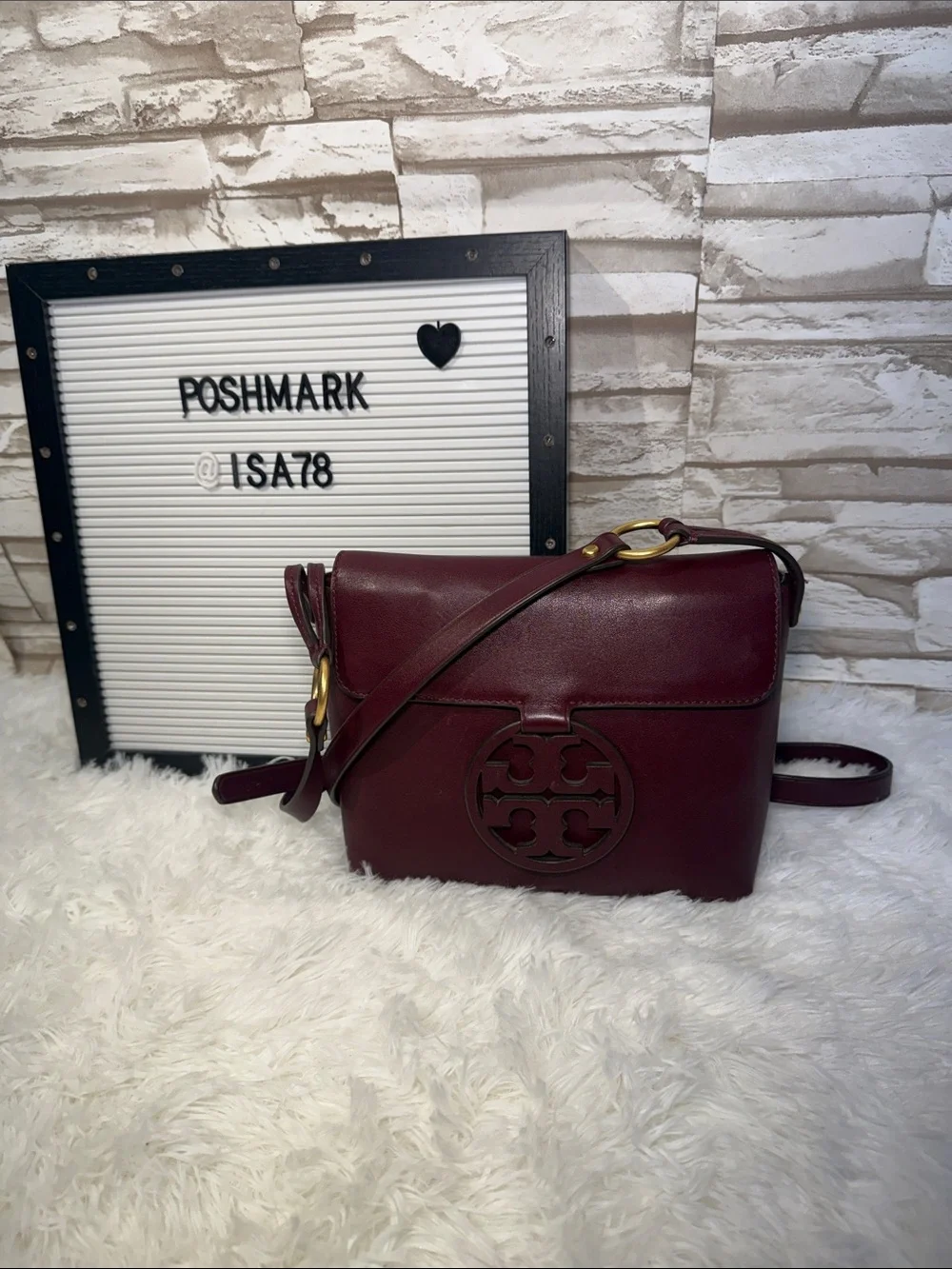Tory Burch Burgundy Leather Miller Crossbody Bag